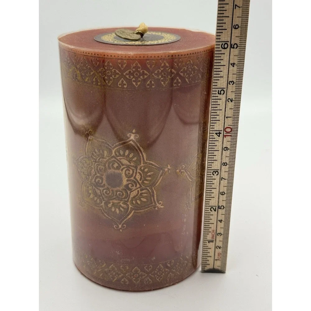 NEW Decorware Pillar Candle Rust & Gold Boho Themed‎